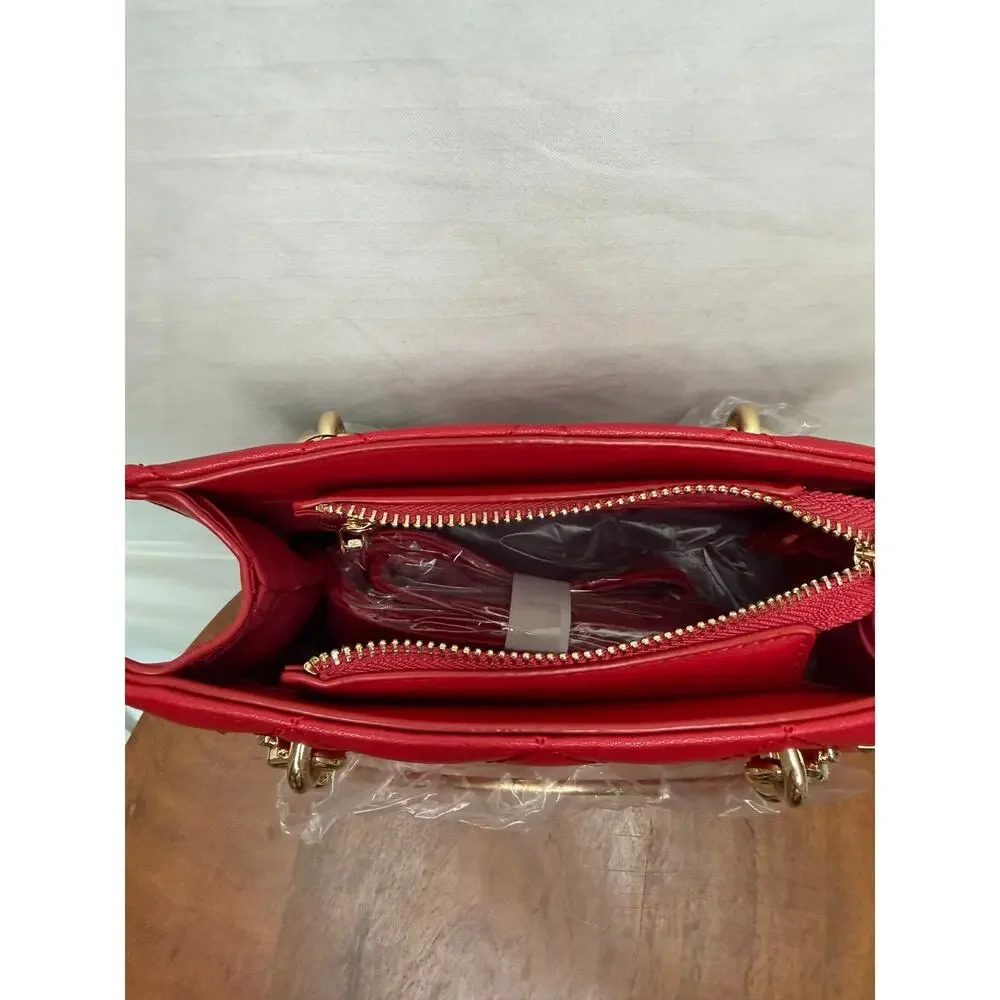 Badgley Mischka Red Quilted Studded Top Handle Satchel Crossbody NWT $129
